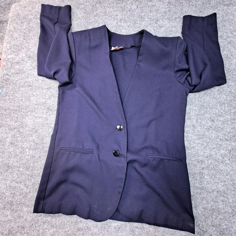 Vintage Jaclyn Smith Navy Blue Collarless Blazer Jacket Size 12 Made in USA